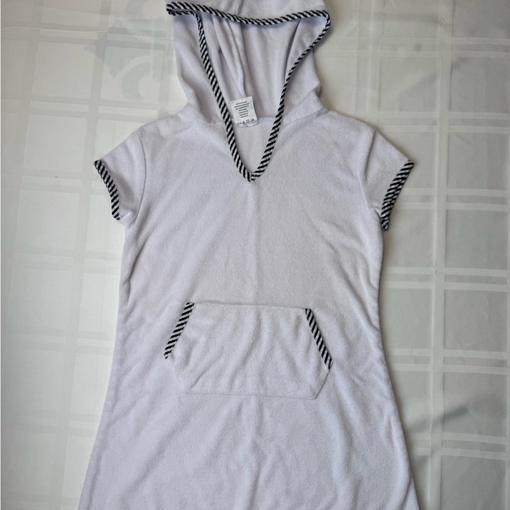 Snapper Rock White and Blue Hooded Swim Coverup